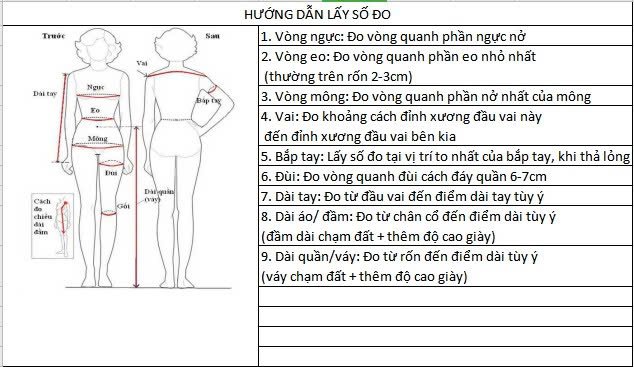 Hướng dẫn cách lấy số đo đồ dạ hội