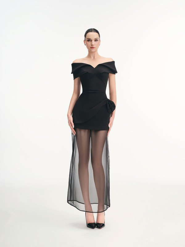 FEMININITY - VÁY ĐEN PHỐI OGANZA