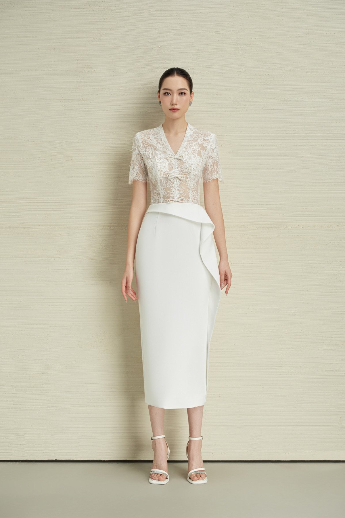 ĐẦM BÚT CHÌ PHỐI REN HOA 3D