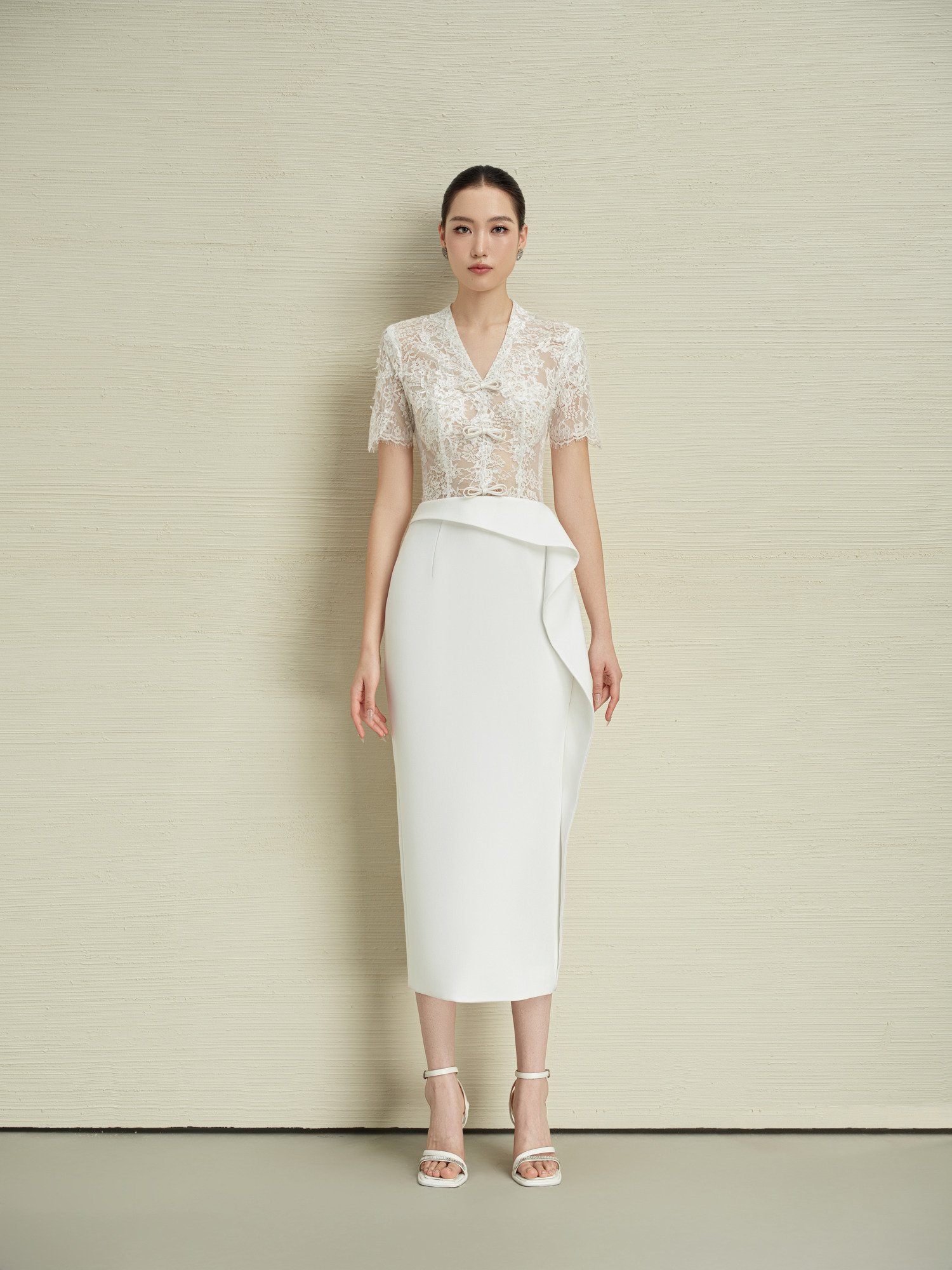 ĐẦM BÚT CHÌ PHỐI REN HOA 3D