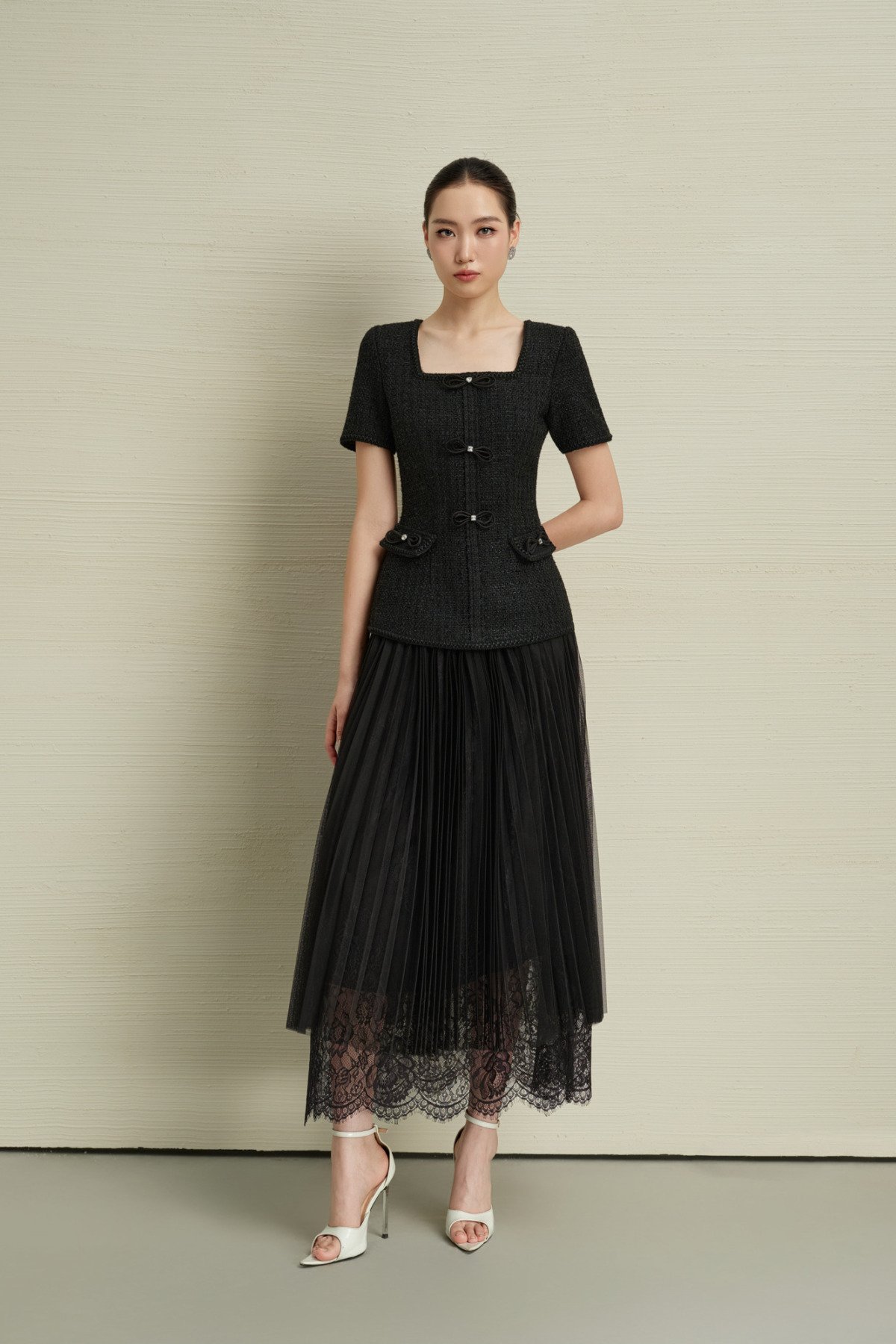 ÁO TWEED PEPLUM ĐÍNH NƠ