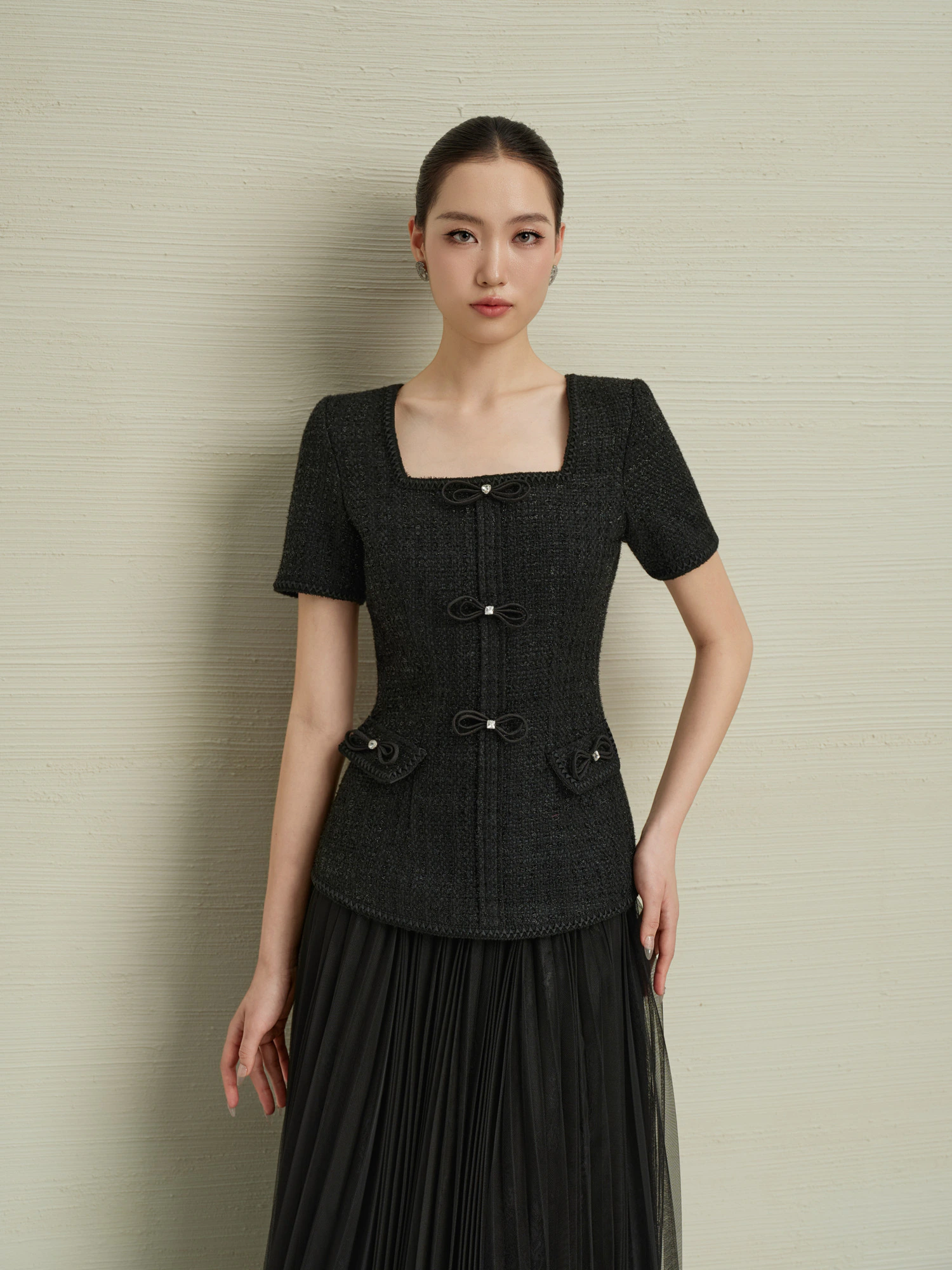 ÁO TWEED PEPLUM ĐÍNH NƠ - Image 5
