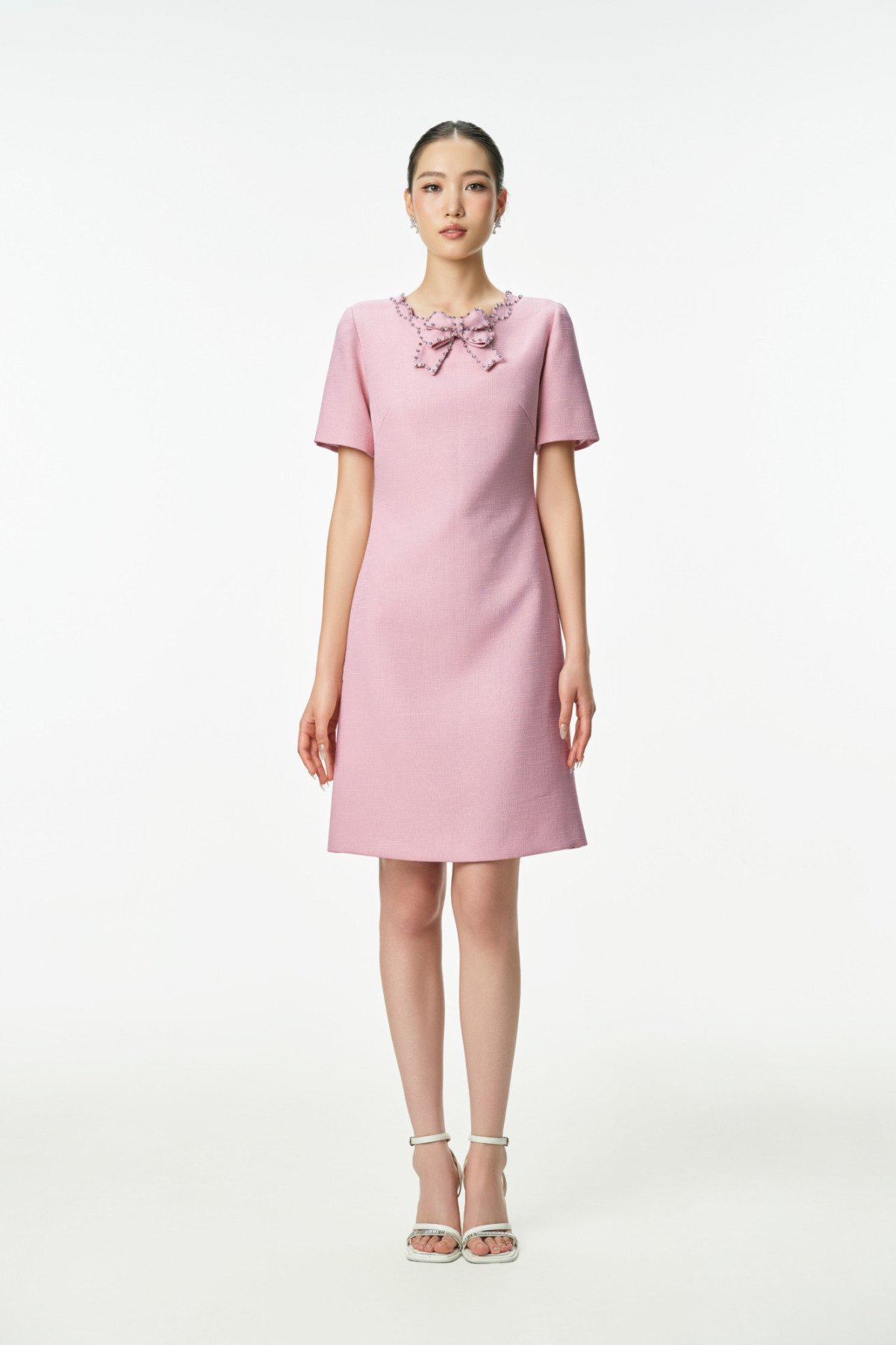 ĐẦM TWEED NƠ ĐÍNH CỔ