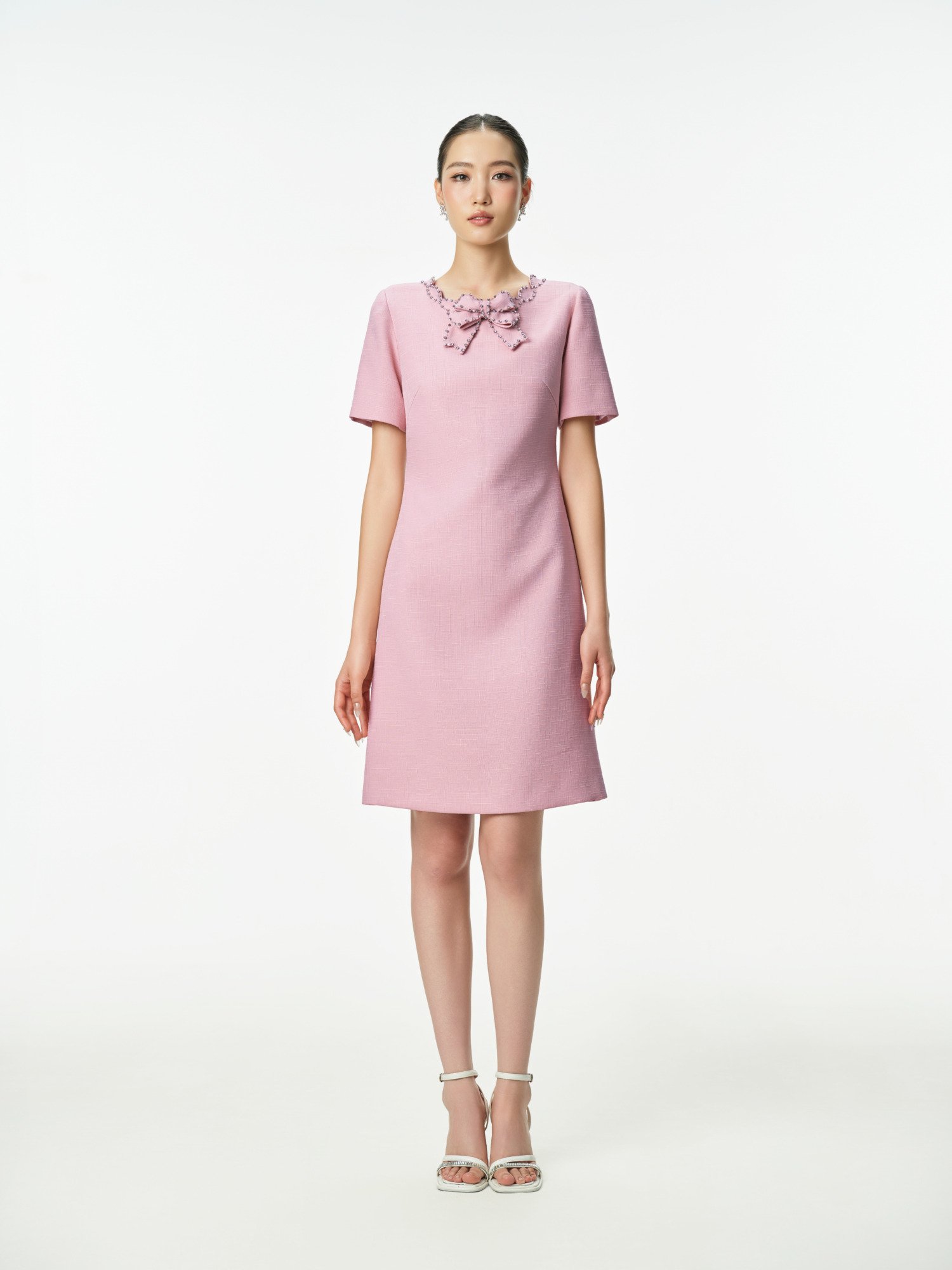 ĐẦM TWEED NƠ ĐÍNH CỔ