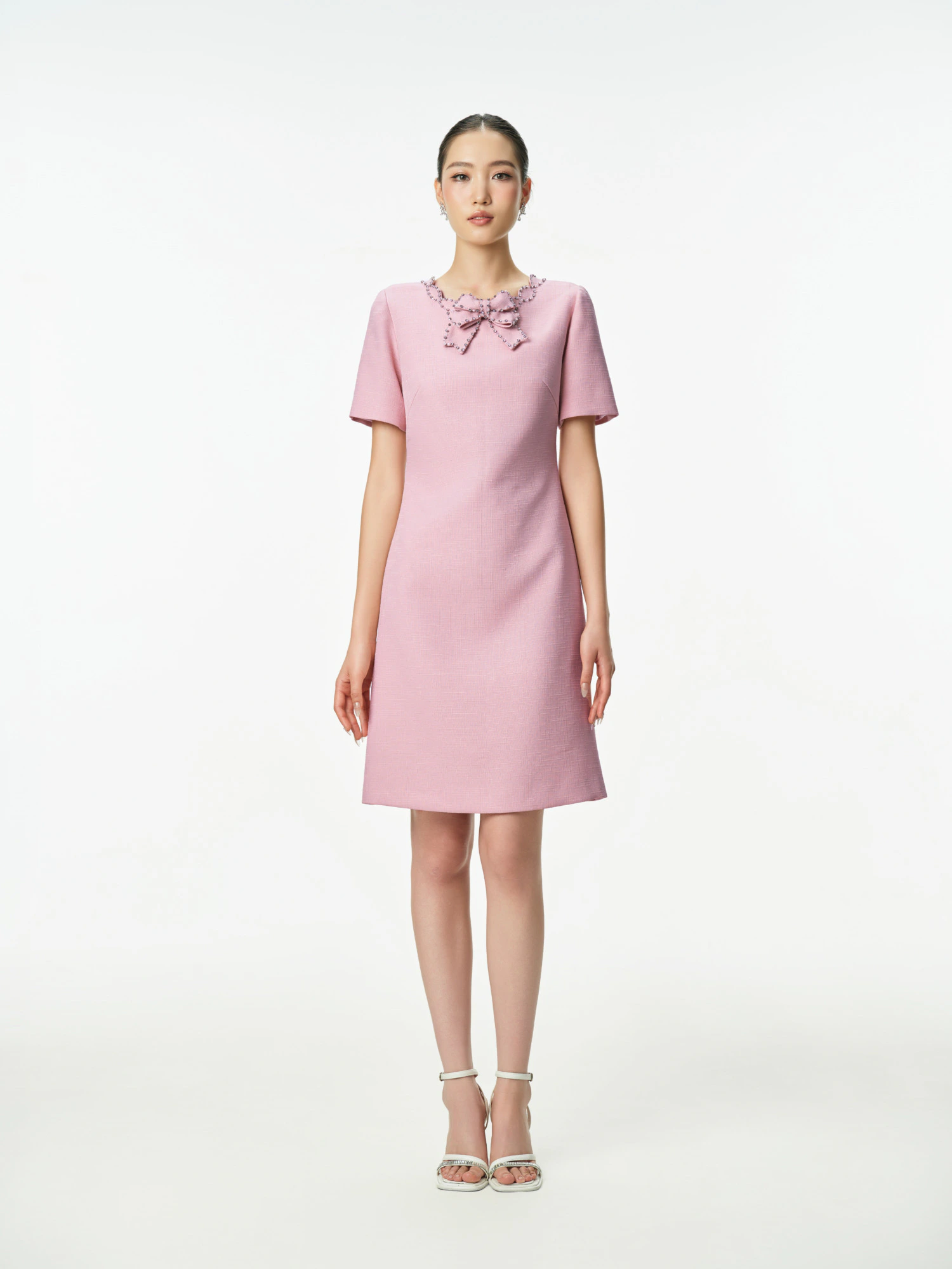 ĐẦM TWEED NƠ ĐÍNH CỔ