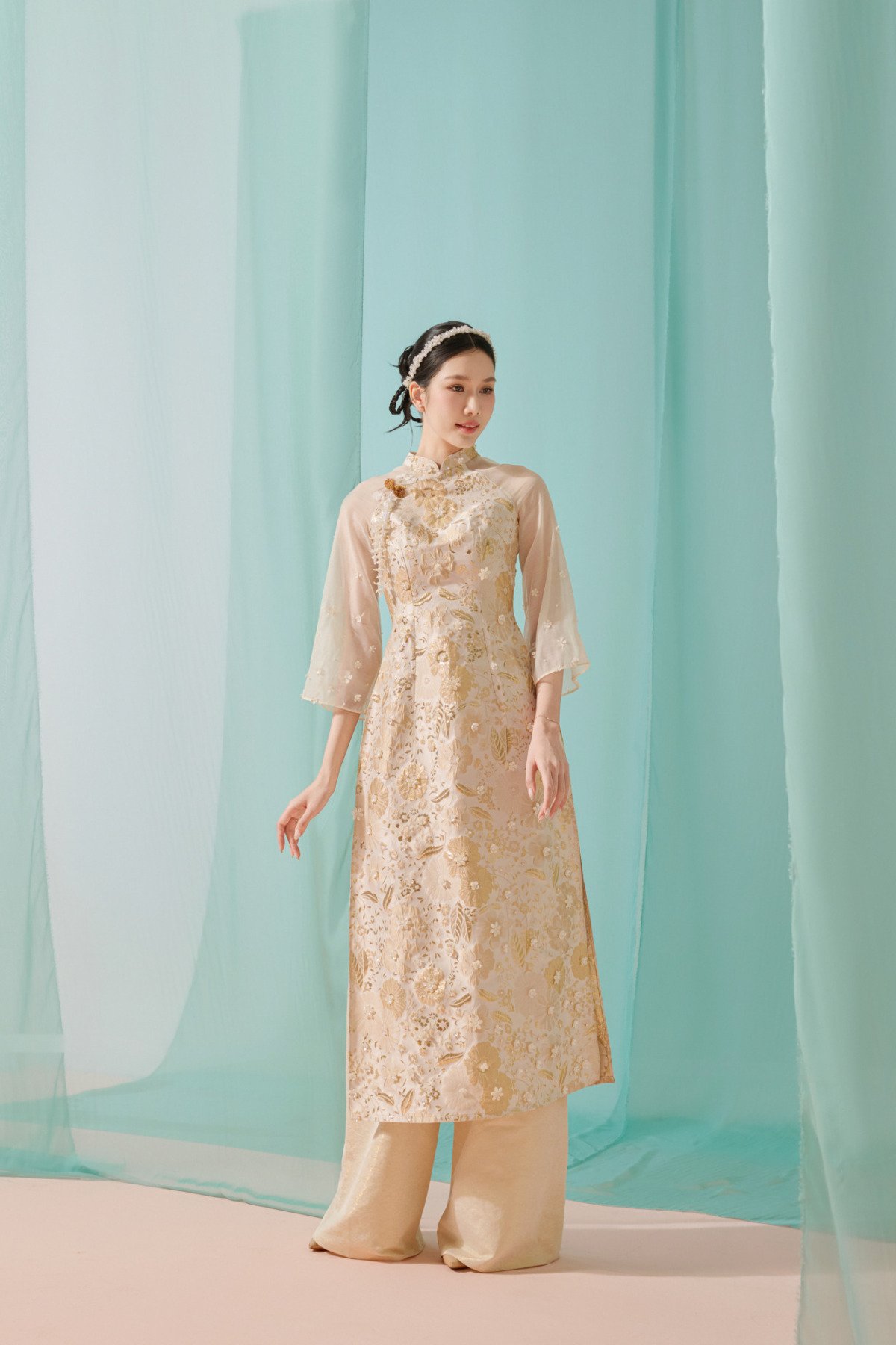 ÁO DÀI GẤM HOA CAO CẤP