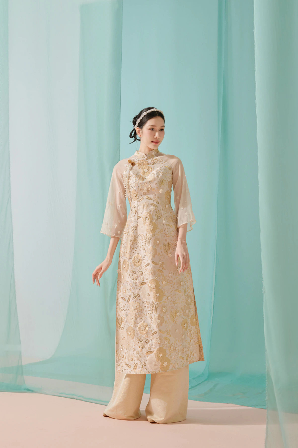 ÁO DÀI GẤM HOA CAO CẤP