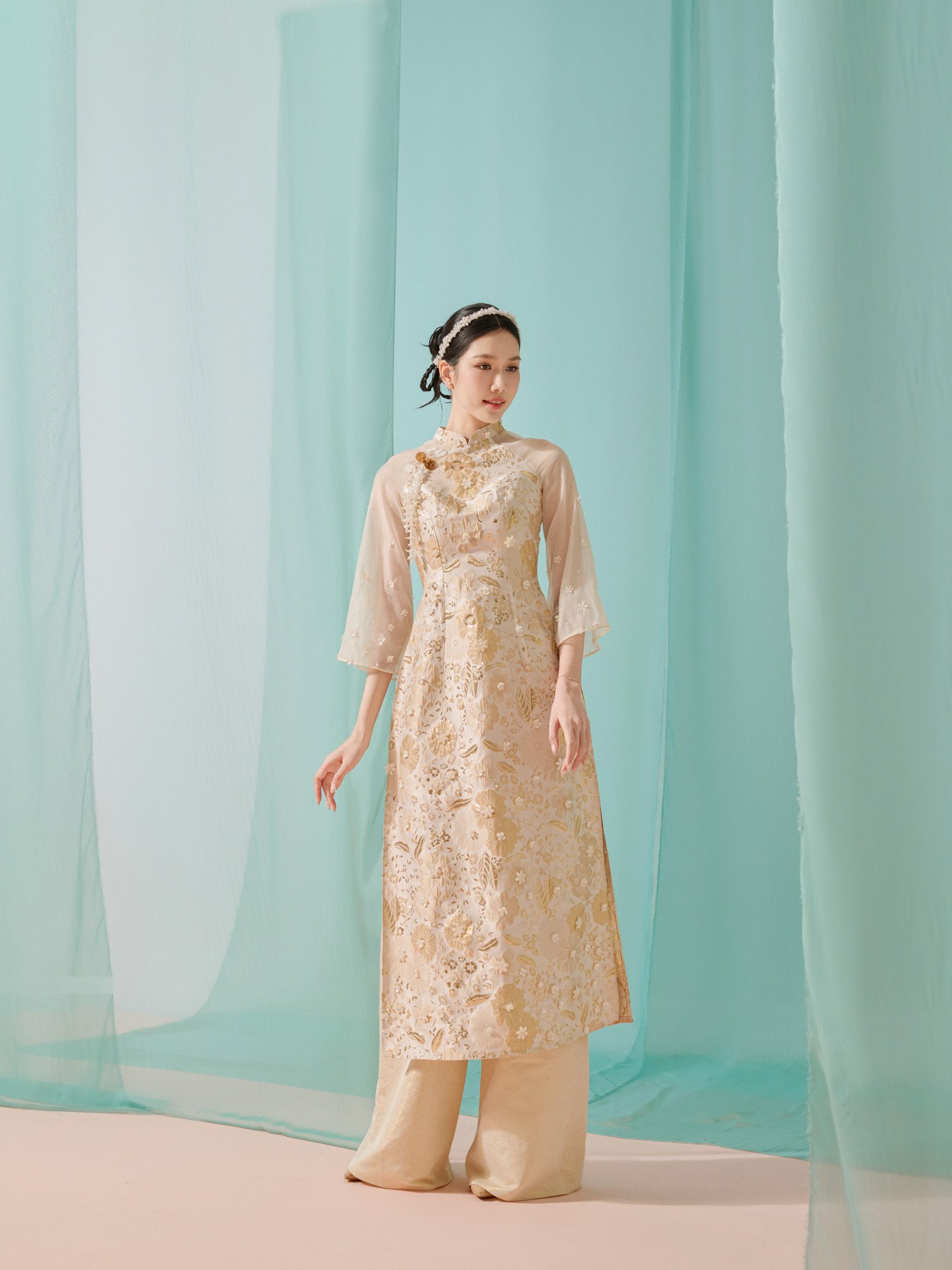 ÁO DÀI GẤM HOA CAO CẤP