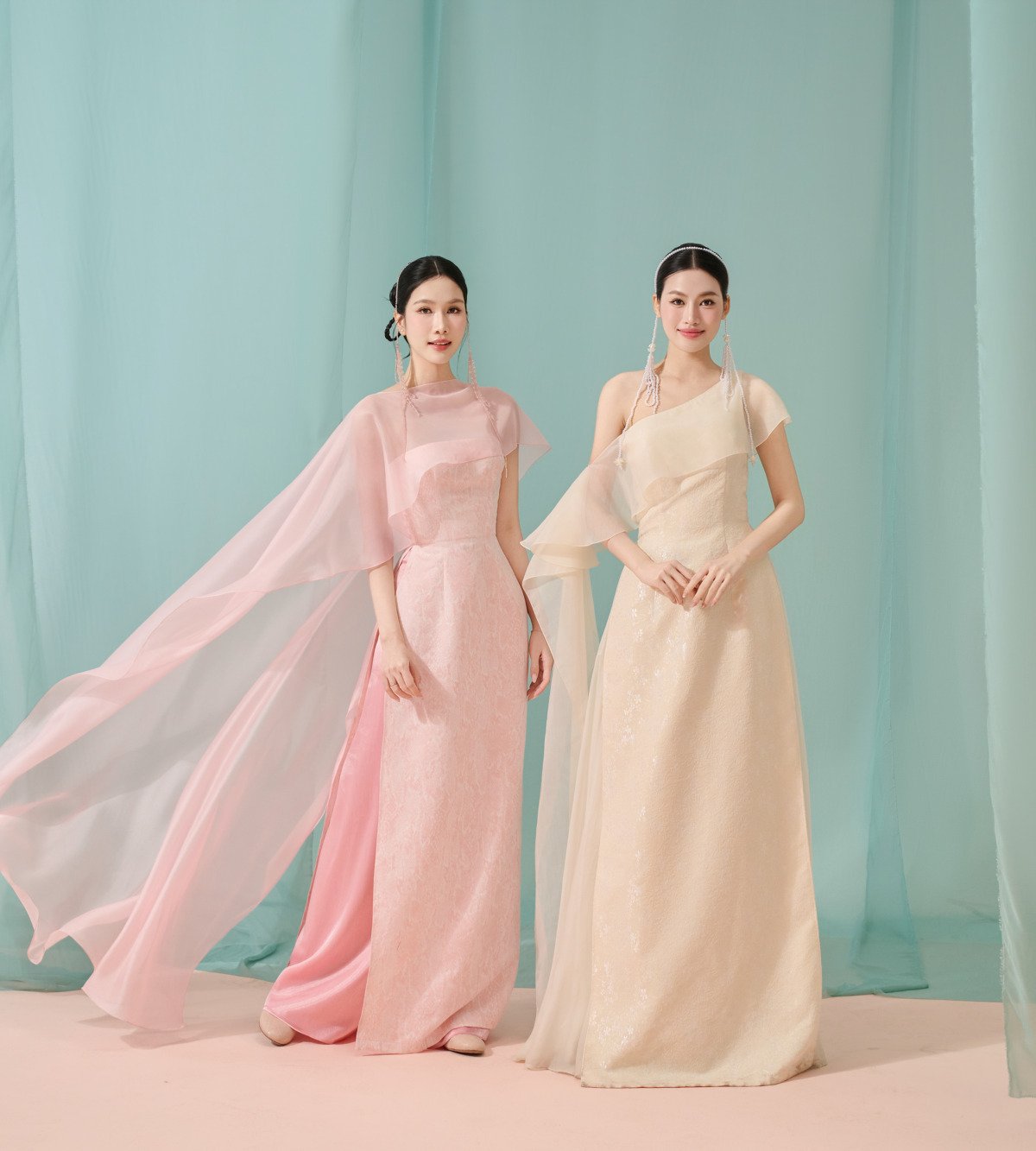 ÁO DÀI LỆCH VAI CHIFFON HỒNG