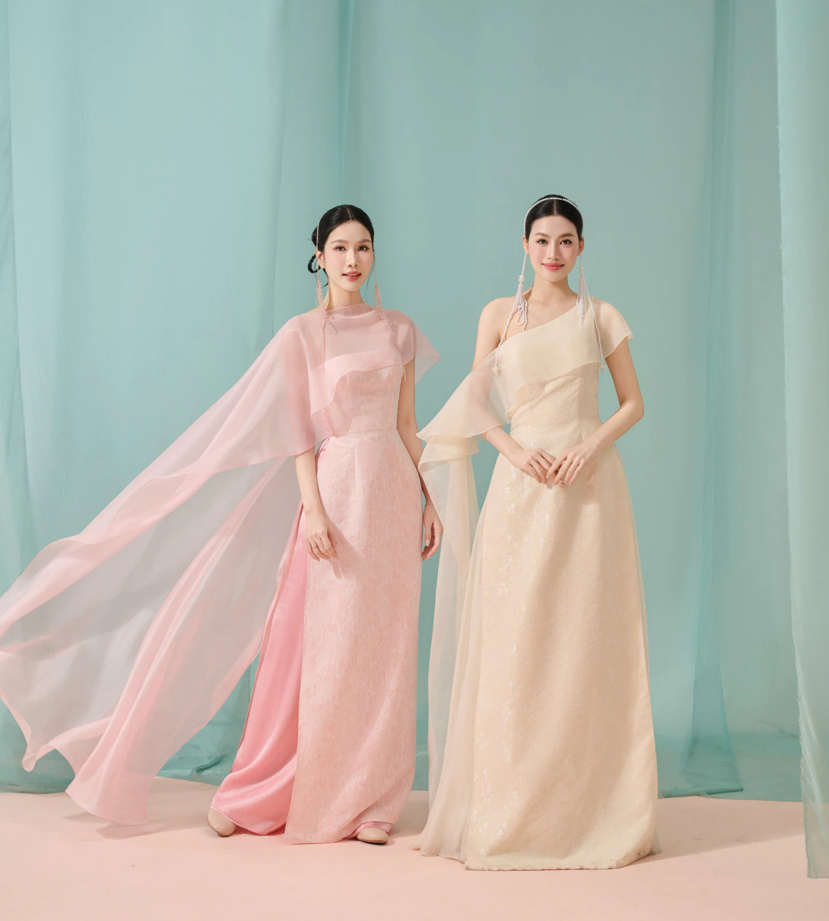 ÁO DÀI LỆCH VAI CHIFFON HỒNG