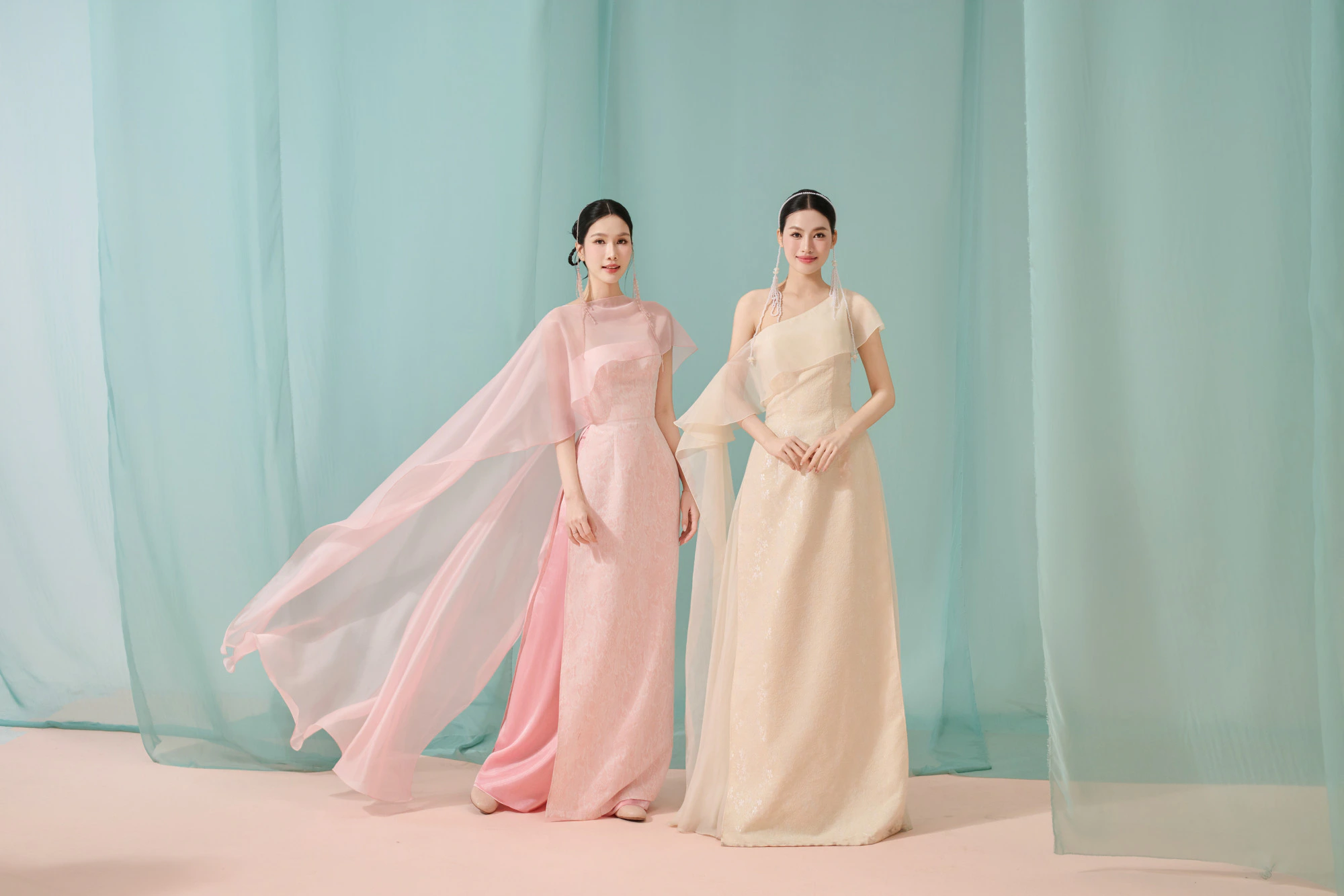 ÁO DÀI LỆCH VAI CHIFFON HỒNG