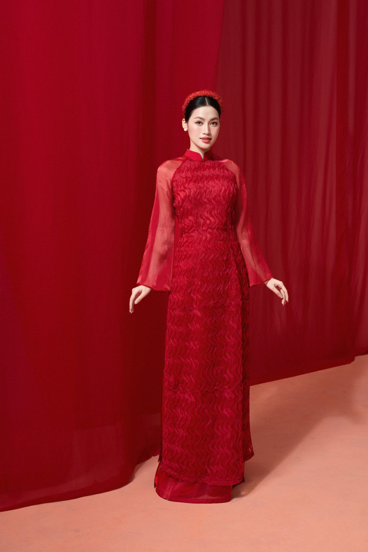 ÁO DÀI ĐỎ DRAPING 3D