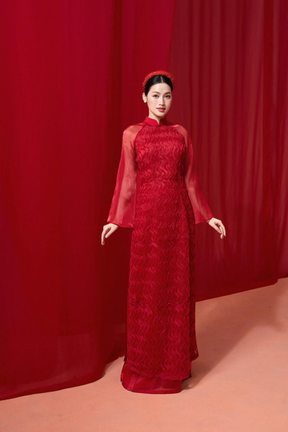 ÁO DÀI ĐỎ DRAPING 3D