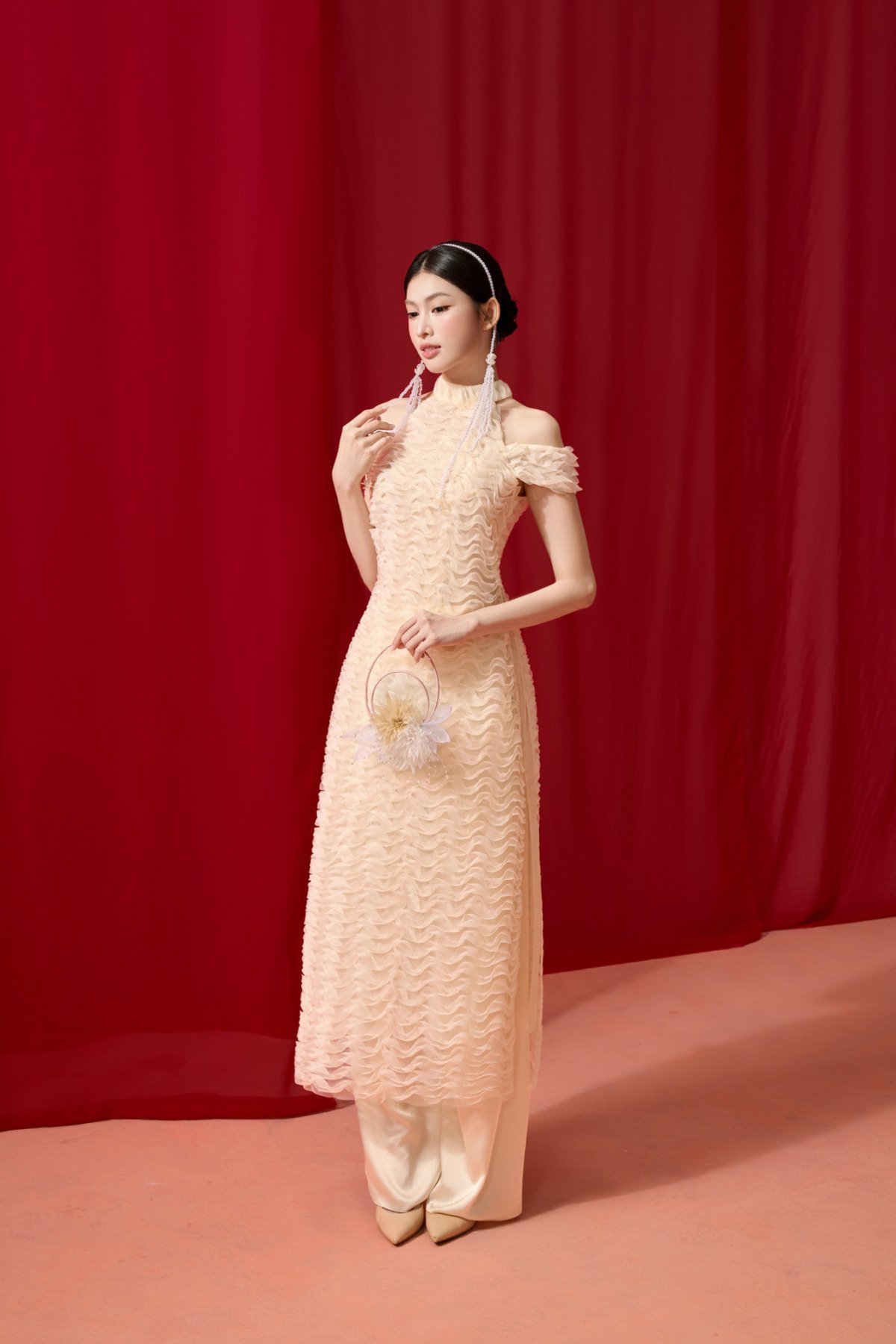ÁO DÀI DRAPING BEIGE