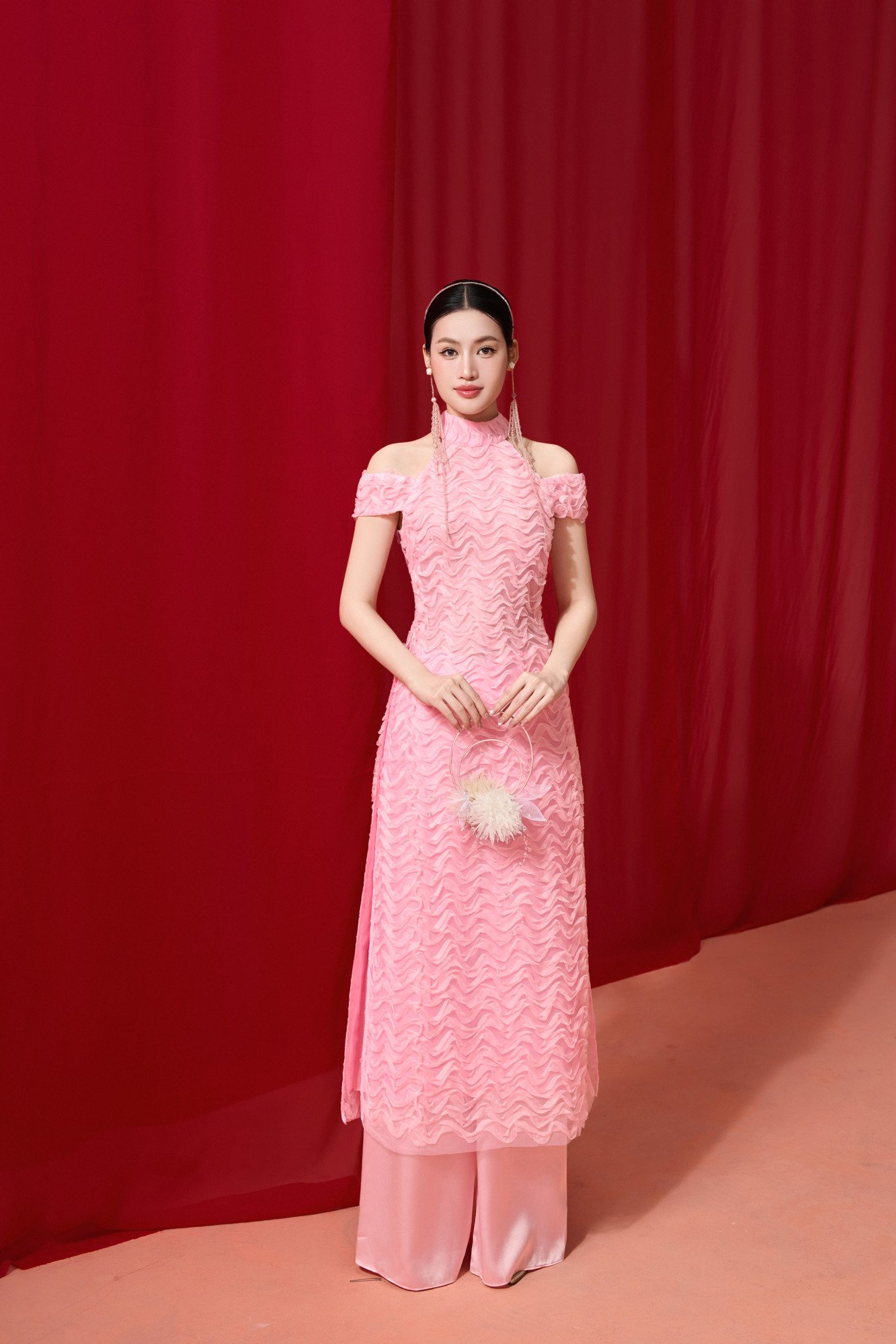 ÁO DÀI HỒNG DRAPING 3D